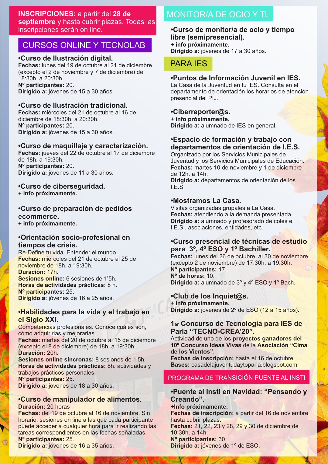 Folleto Programa de Otoño 2020 página 2