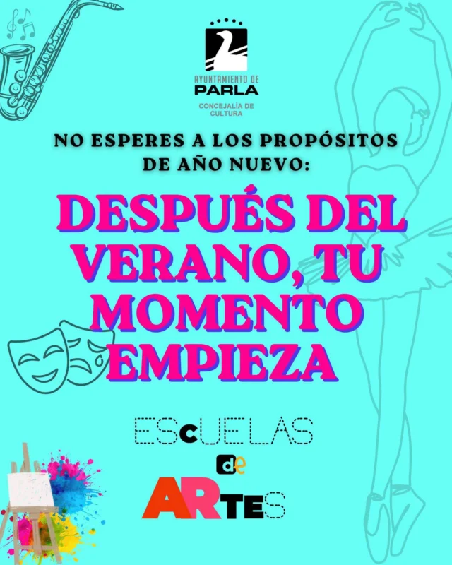 💃🎸🎨🎭 ¡Empieza este curso aprendiendo baile, música, pintura o teatro en las Escuelas municipales de Artes!

ℹ️ Echa un vistazo a toda la oferta en www.ayuntamientoparla.es