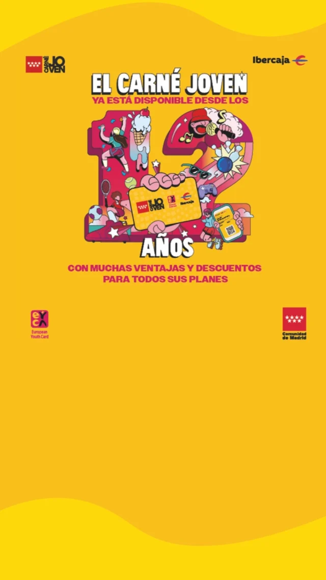 🎉👀 ¡TENEMOS NOVEDAD! 👀🎉
📢 ¿Sabías que ahora puedes tener el Carné Joven de la Comunidad de Madrid desde los 12 años? 😍
¡Sí, desde los 12! 🙌 puedes empezar a disfrutar de sus ventajas y descuentos en un montón de sitios: cine 🎬, conciertos 🎤, viajes ✈️, deporte ⚽, ocio 🎢 y mucho más.
💳 Es GRATIS
📲 ¿Quieres el tuyo? Vente a LaCasa y te lo hacemos.
 👉 Consulta toda la info horarios y requisitos en el Blog de LaCasa. 
www.lacasajoven.com